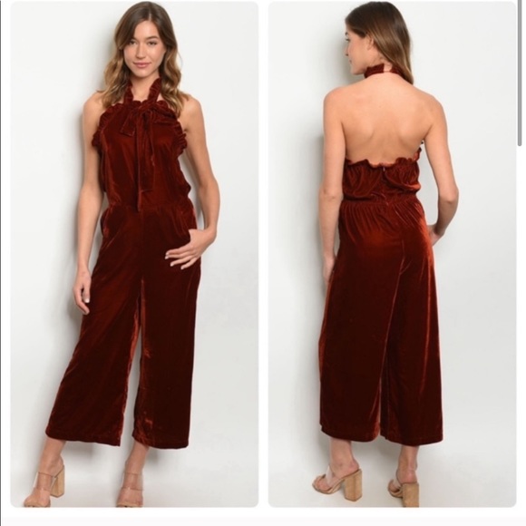 Storia Pants - HOST PICK 💕Velvet Open-Back Halter Jumpsuit 🦋